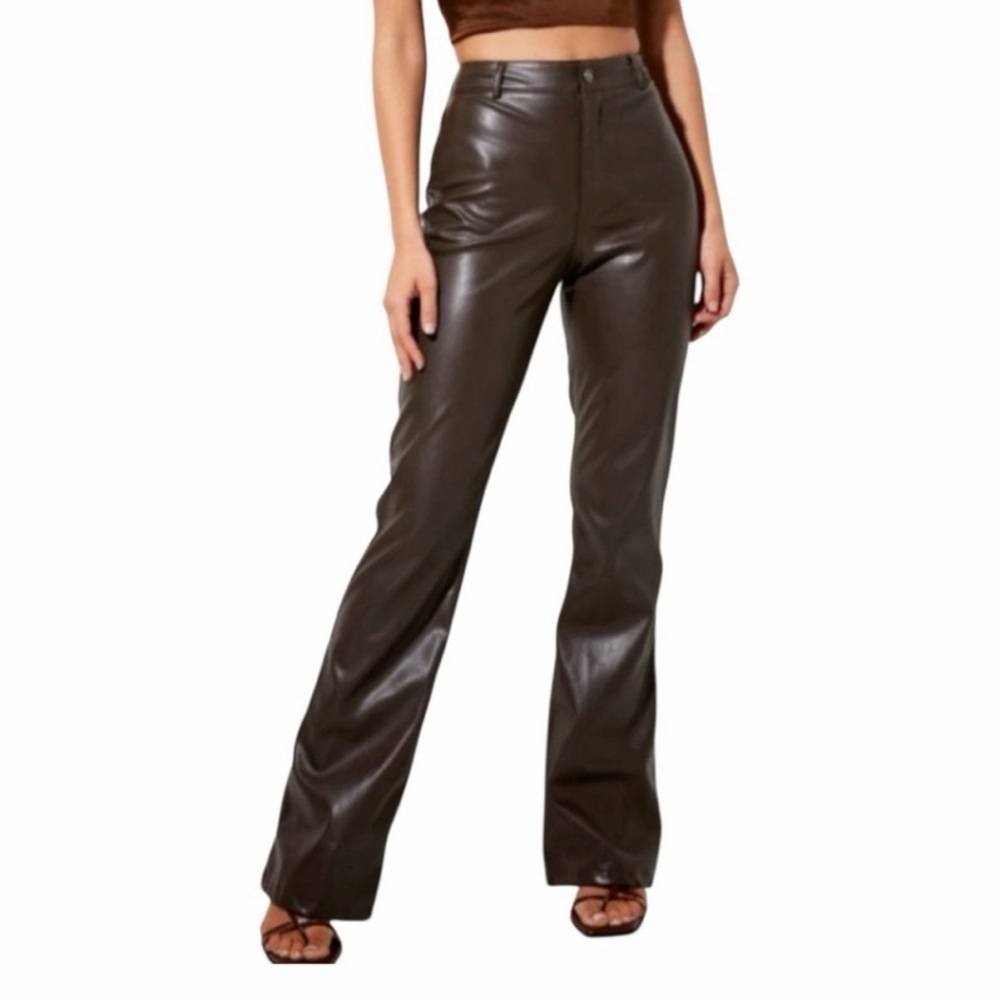 Women’s brown faux leather flare pants size XS